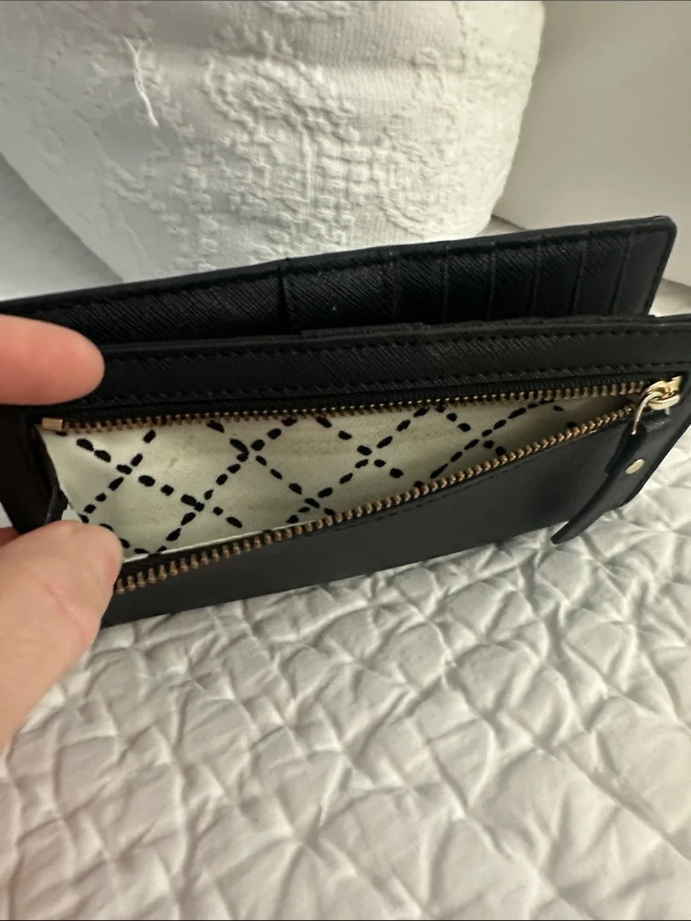 kate spade Black Saffiano Leather Continental Wallet with Gold Logo